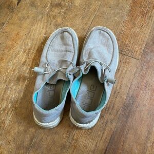 Hey Dude Teal and Tan Slip-On Shoes